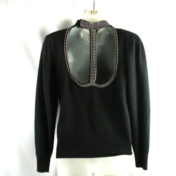 Vintage Joseph Le Bon Rhinestone Mock Turtleneck Cut Out Back Sweater M - Picture 1 of 6
